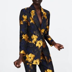 Zara Blue & Gold Jacquard Blazer
